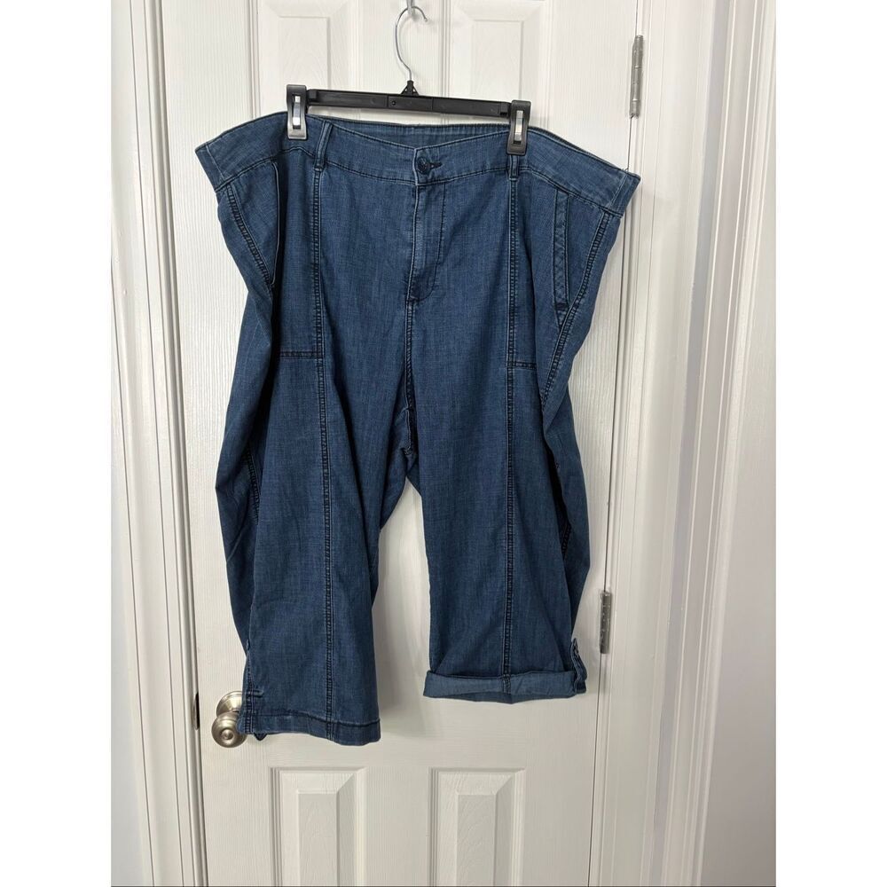 Lane Bryant Women’s Plus Size 22 Chambray Capri Crop Pants Blue Denim Cotton Ble